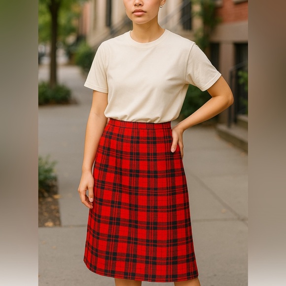 Vintage Pendleton Authentic Tartan Pure Virgin Wool Skirt Red Leslie Tartan (16) - Picture 2 of 6